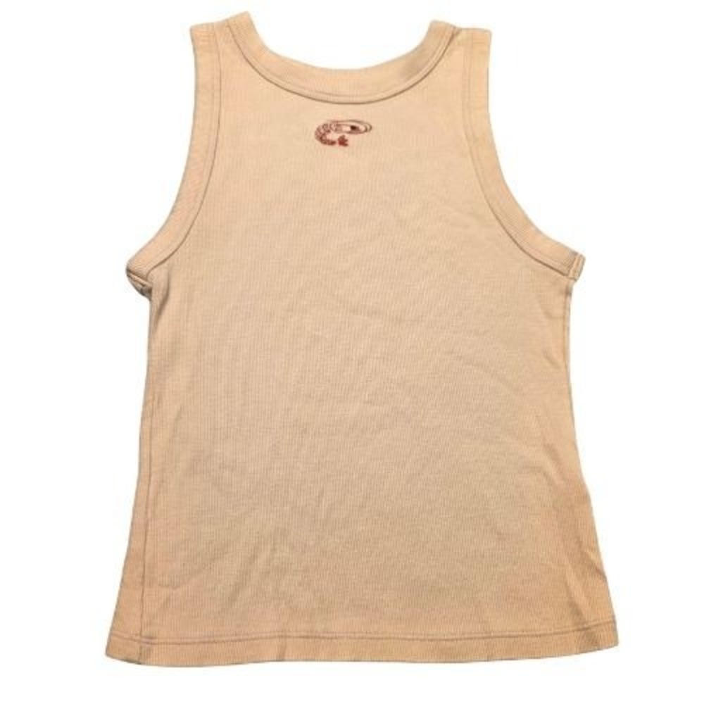 Womens XS Crawfish Boil Shrimp Tank Top Tan Red Embroidered Louisiana NOLA